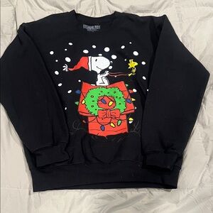 Peanuts Black Crewneck Sweater with Festive Design